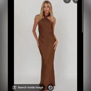 Selfie Leslie Italia Azure Crossover Halterneck Maxi Chocolate Dress